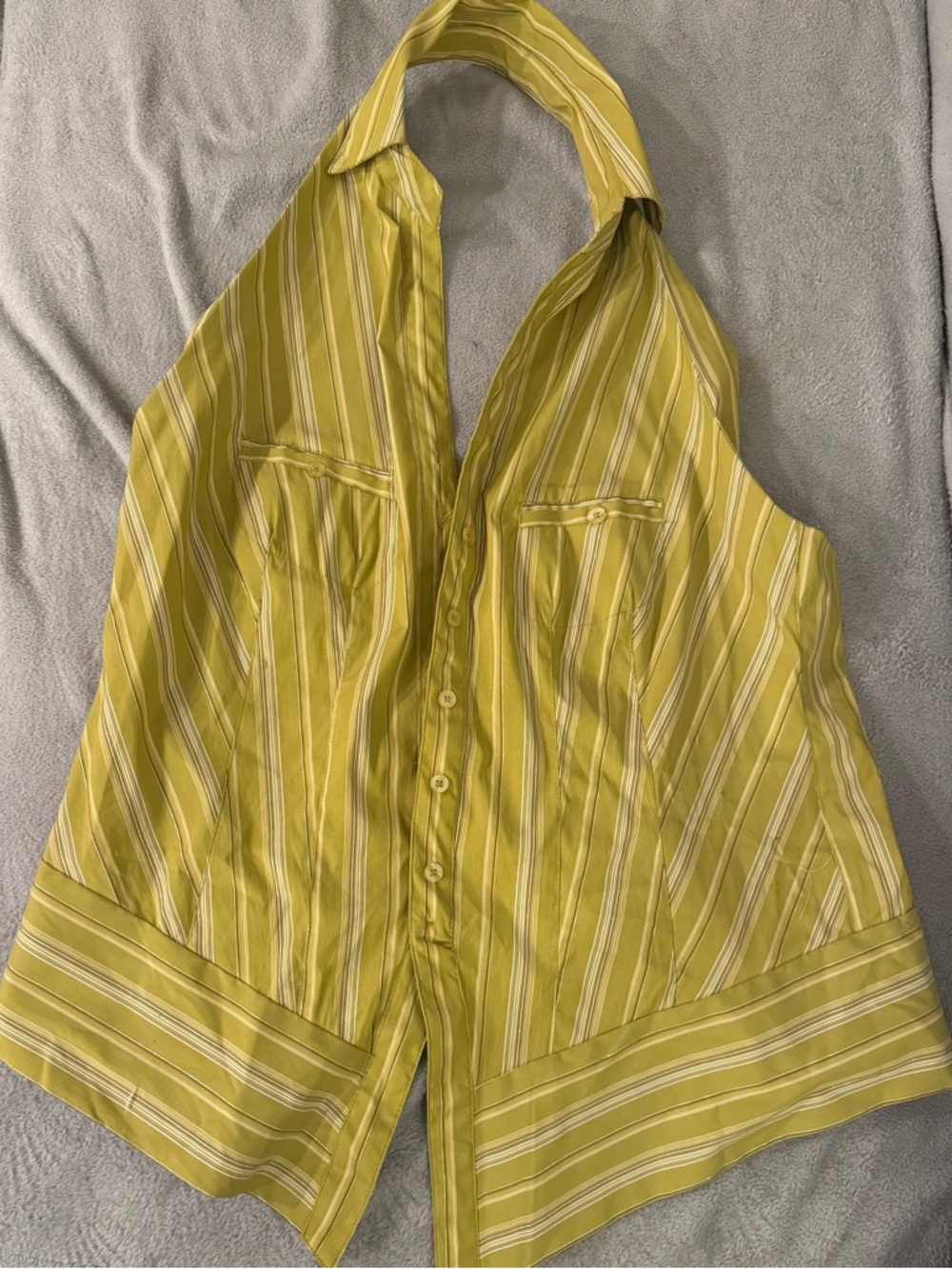 Ashley Stewart Green Striped Halter Button-Down Top